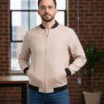 Off-white Cotton Blended Bomber Jacket